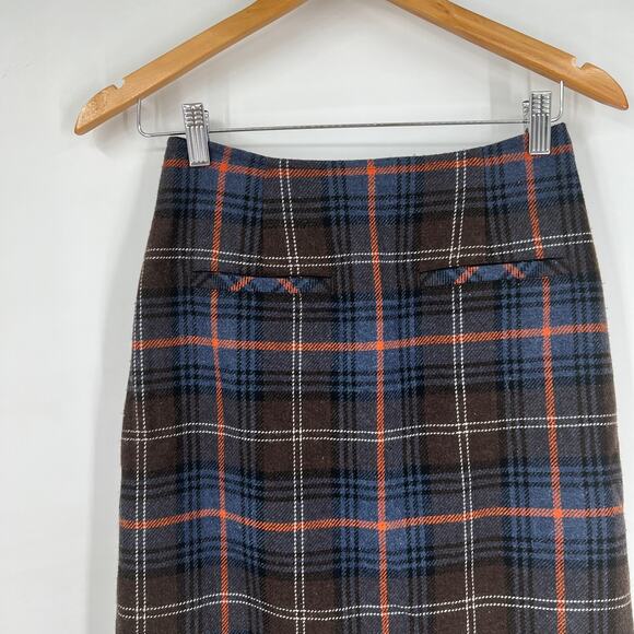 cabi Plaid Academia Ruffle Trim Wool Blend Skirt Size 2 - Picture 5 of 5